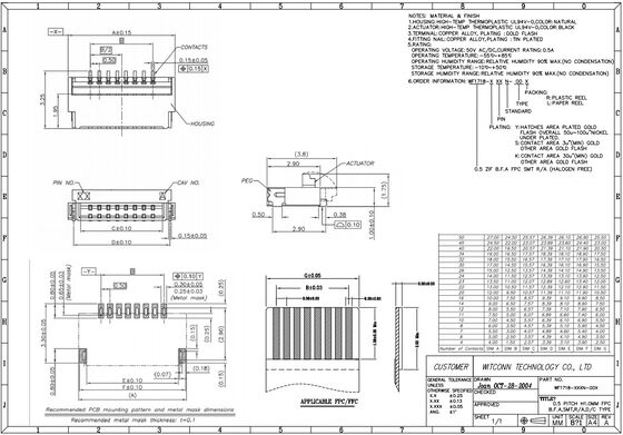 ZIF FPC Connectors Height 1.0mm Back Lock Flip FPC Smt Connector